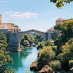 The arch of Stari Most above the Neretva River in Mostar
