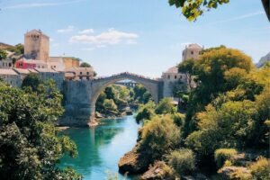 The arch of Stari Most above the Neretva River in Mostar