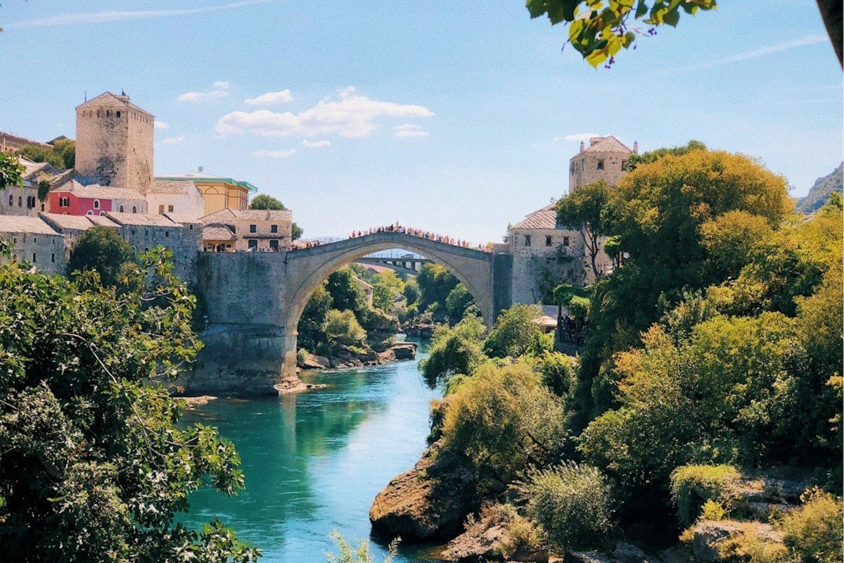 The arch of Stari Most above the Neretva River in Mostar