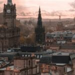 Edinburgh skyline with historic towers and layered rooftops